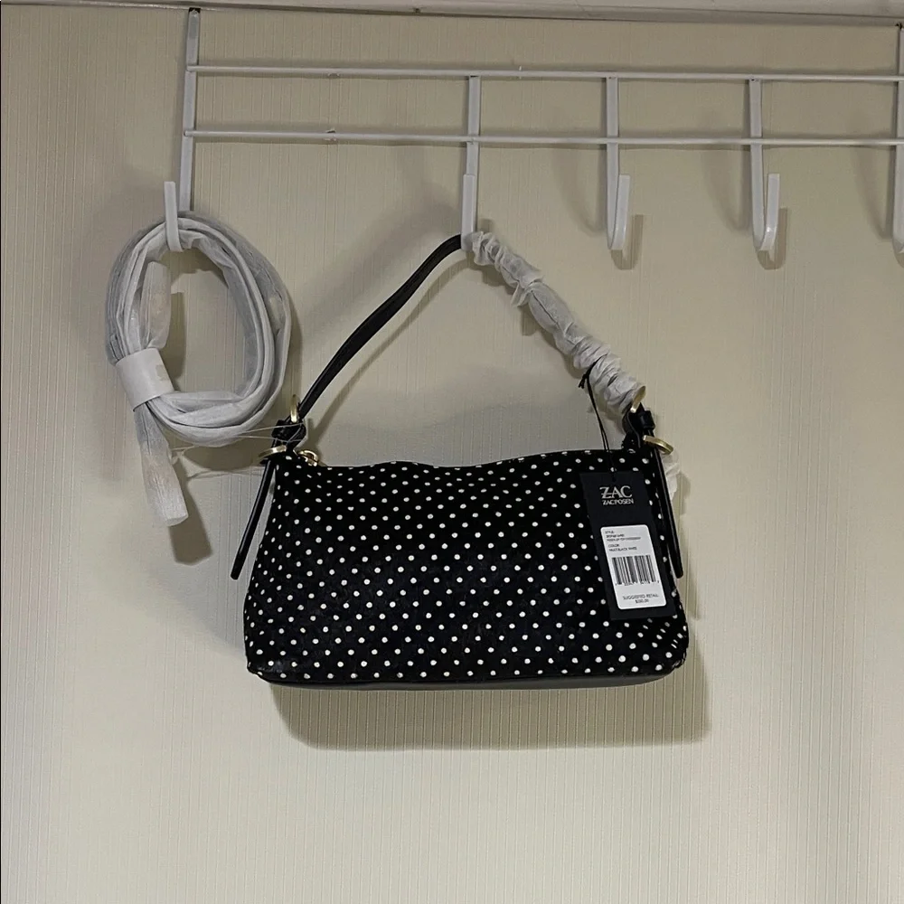 NWT Elegant Zac Posen Black and White Polka Dot Shoulder & Crossbody Bag